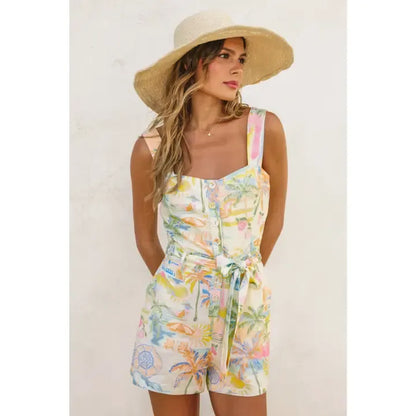 Coastal Sleeveless Woven Front Tie Romper