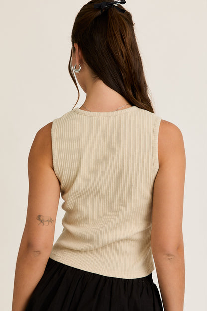 Tan Embroidered Cowboy Boot Tank Top
