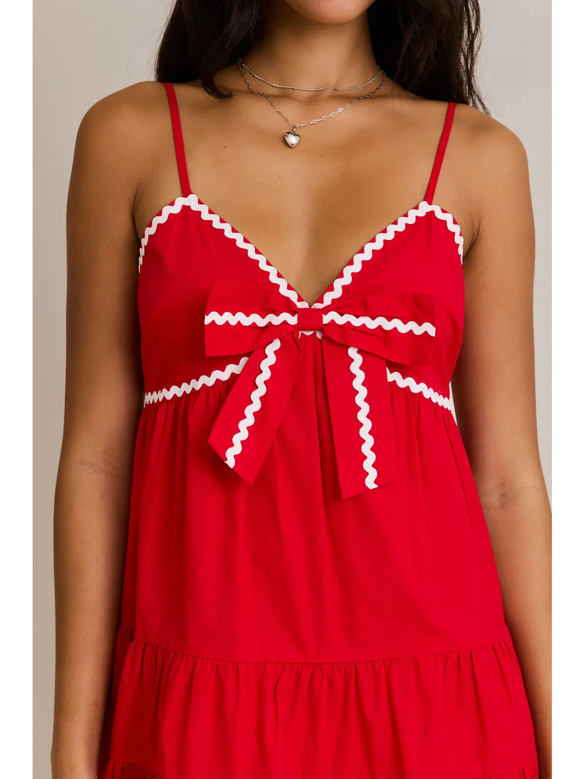 Sleeveless Red Mini Dress With Rac Trim