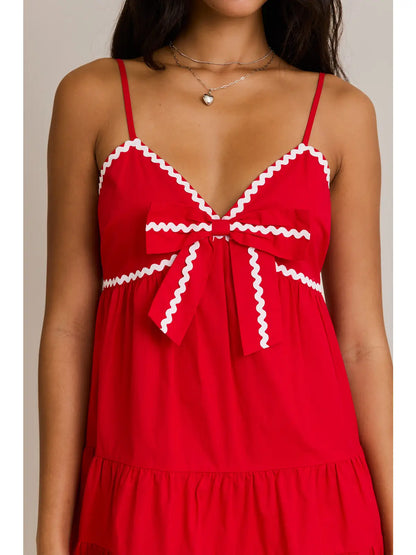 Sleeveless Red Mini Dress With Rac Trim