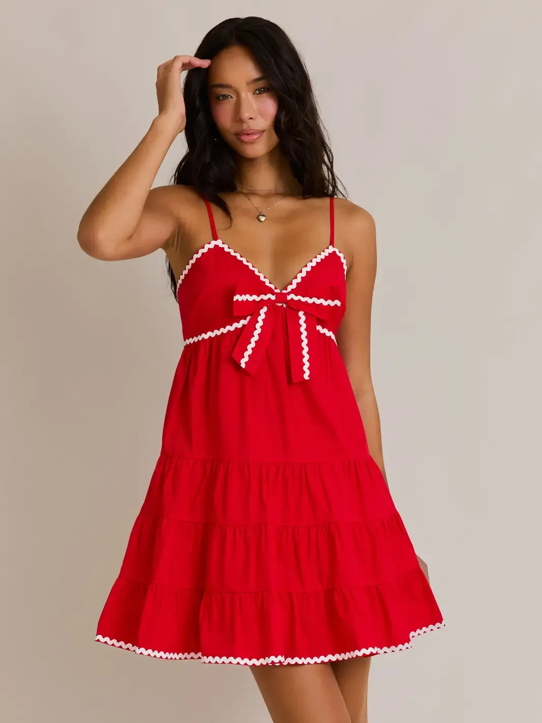 Sleeveless Red Mini Dress With Rac Trim