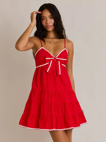 Sleeveless Red Mini Dress With Rac Trim - med