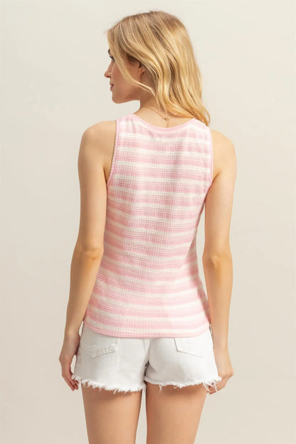 Pink Striped Knit Tank Top
