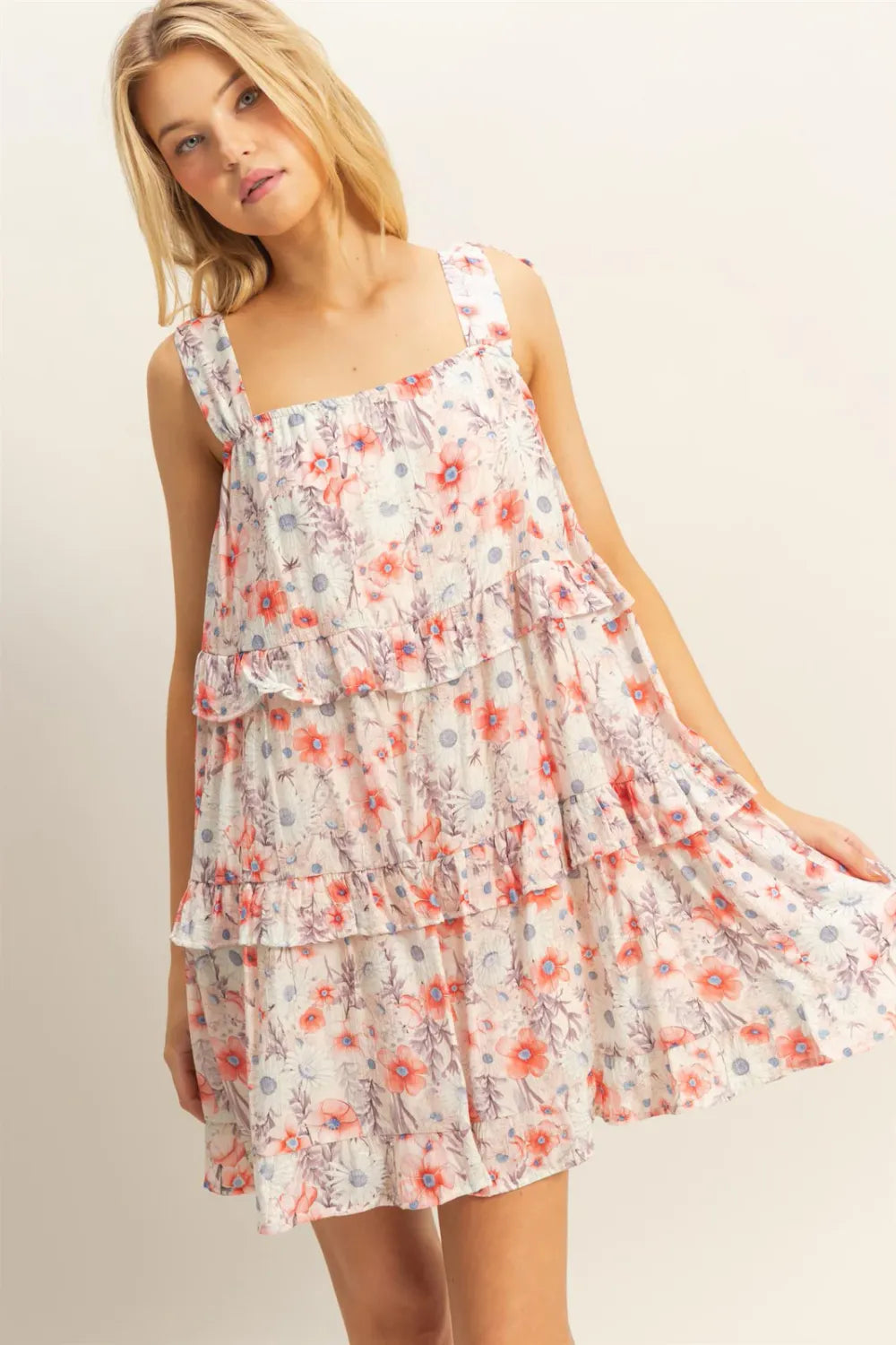 Pink Floral Ruffle Mini Dress