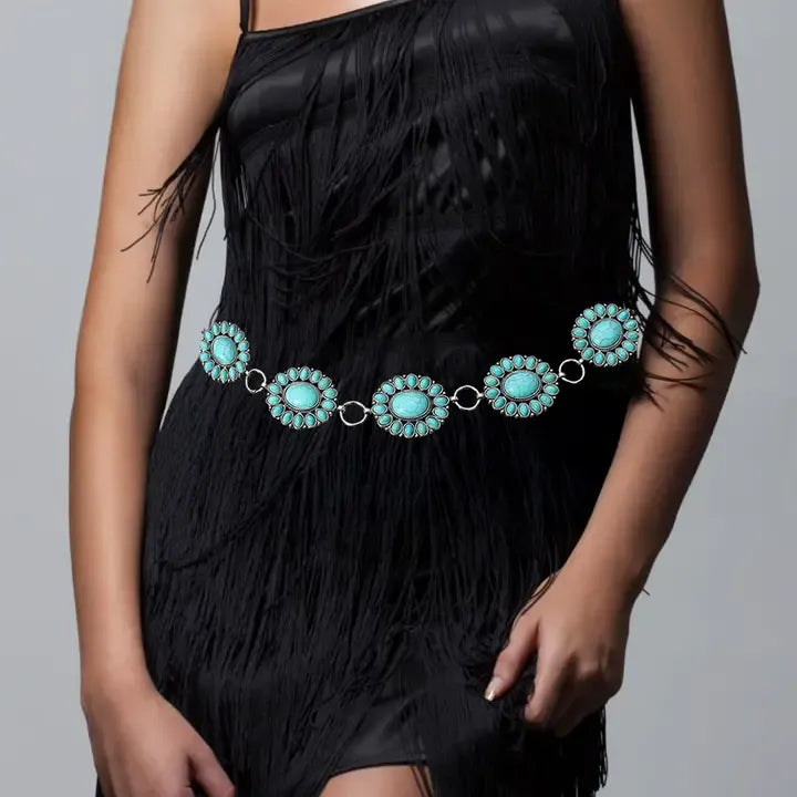 Boho Vintage Western Turquoise Chain Belt