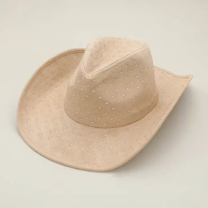 Rhinestone Embellished Cowboy Hat - khaki