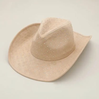 Rhinestone Embellished Cowboy Hat - khaki