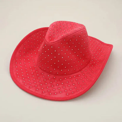 Rhinestone Embellished Cowboy Hat - red