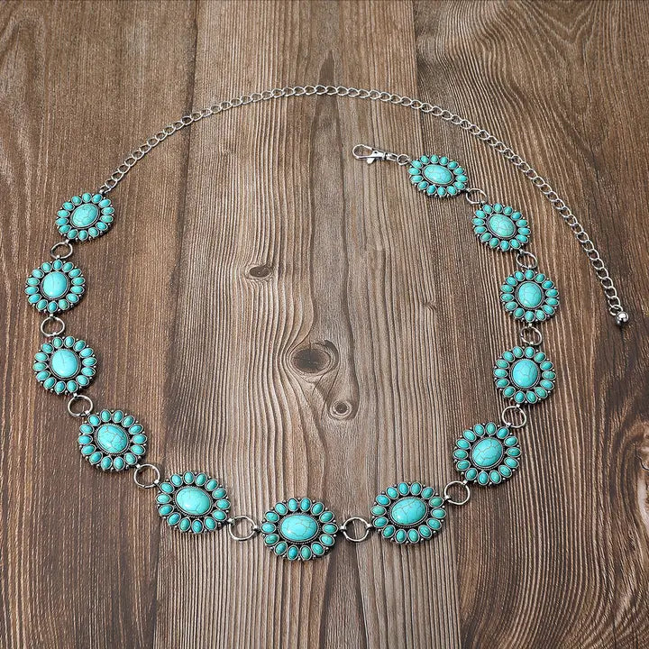 Boho Vintage Western Turquoise Chain Belt