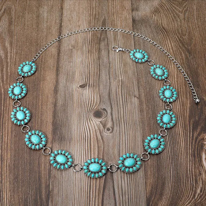 Boho Vintage Western Turquoise Chain Belt