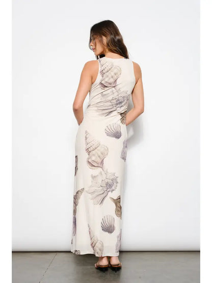 Sea Shell Print Mesh Maxi Dress