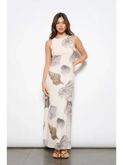 Sea Shell Print Mesh Maxi Dress