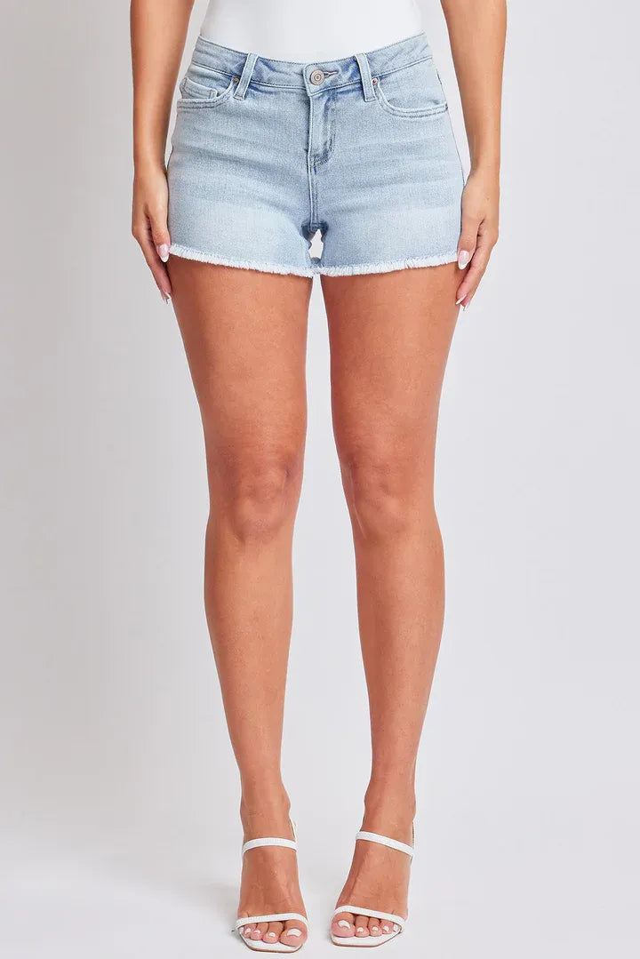 Celeste Blue Low Rise Fray Hem Denim Shorts