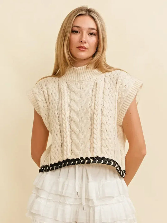 Cream Cable Knit Stitch Sweater