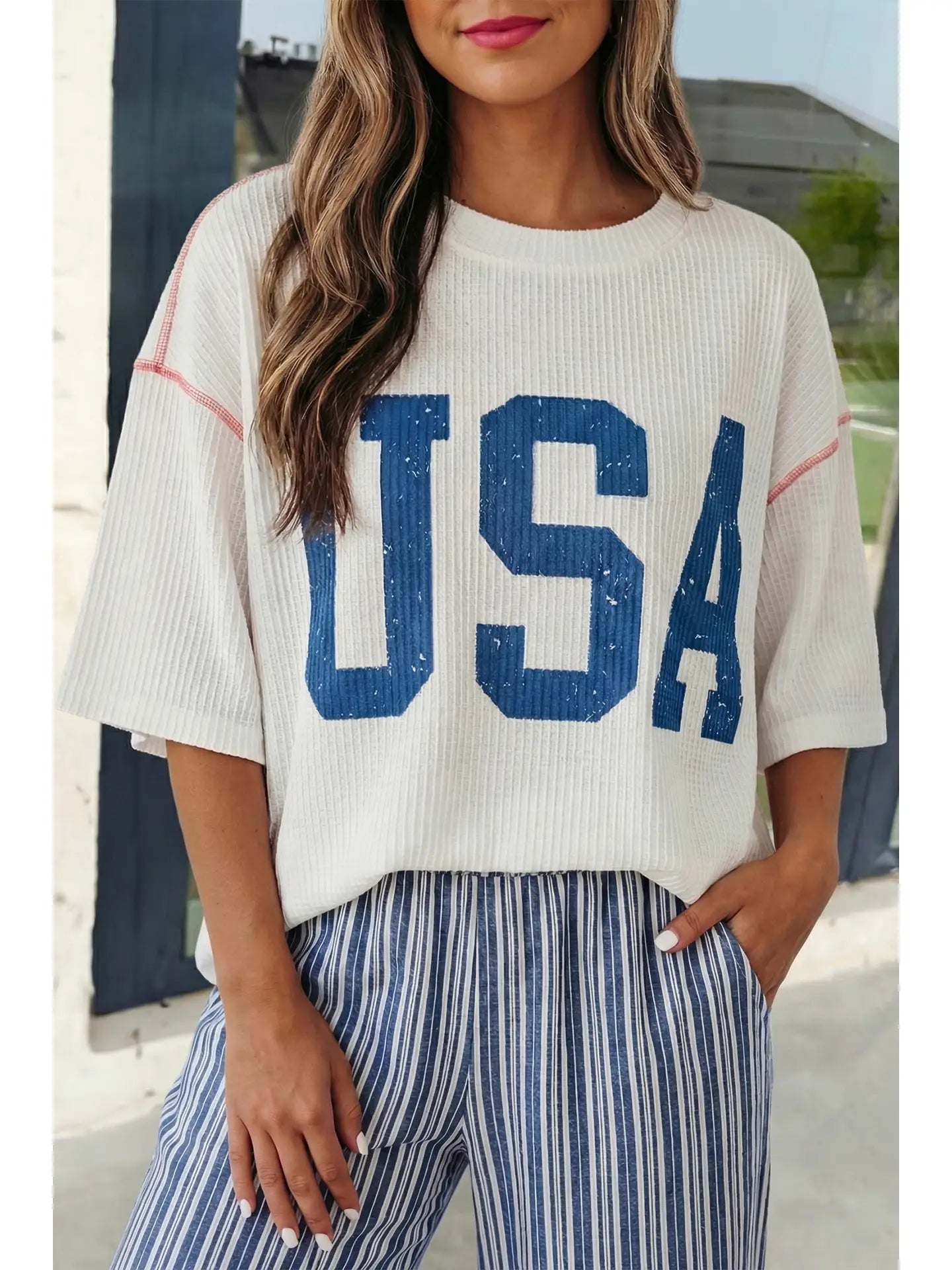 USA Half Sleeve Ribbed Top