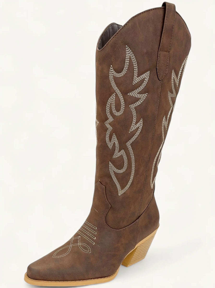 Brown Embroidered Cowboy Boots