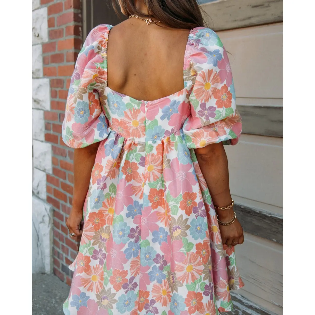 Floral Puff Sleeve Babydoll Dress Plus Size
