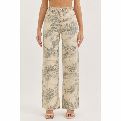 Cello Leopard High Rise Wide Leg Jeans