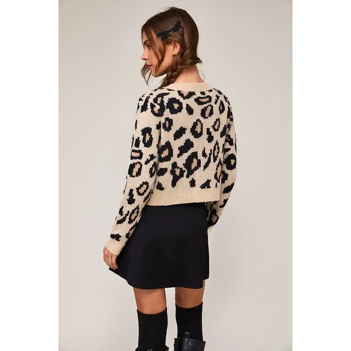 Leopard Ribbon Detail Sweater Cardigan - L