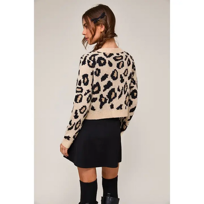 Leopard Ribbon Detail Sweater Cardigan - L