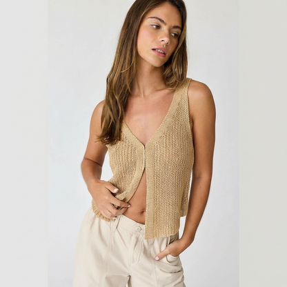 Taupe V Neck Knit Crop Top