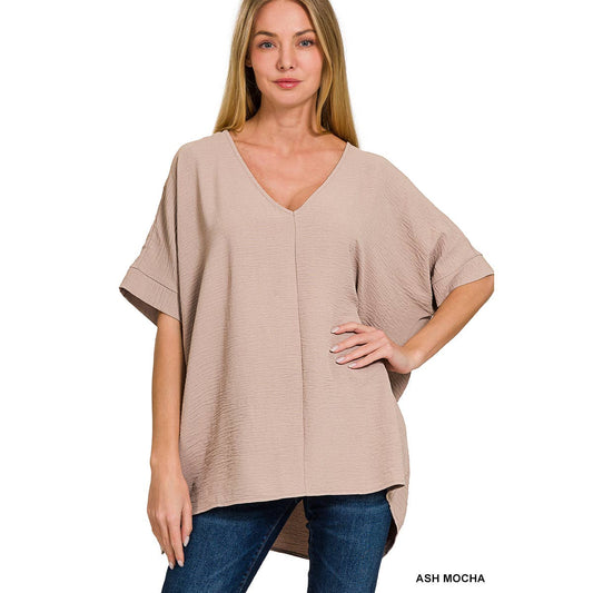Ash Mocha Dolman Short Sleeve Top