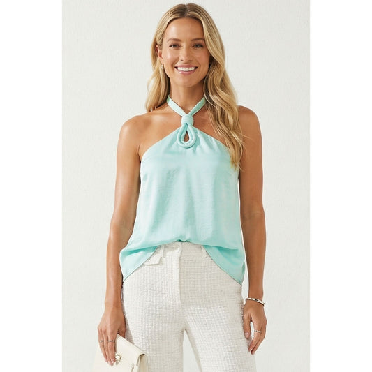 Aqua Cord Keyhole Sleeveless Top