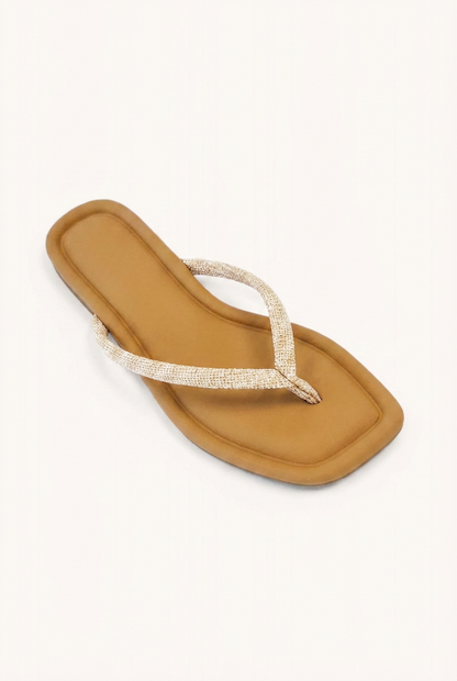 Beige Linen Thong Sandal