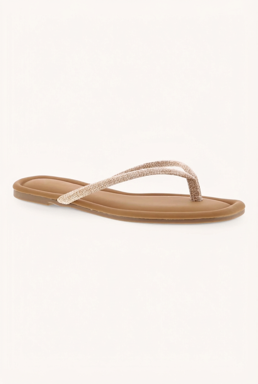 Beige Linen Thong Sandal