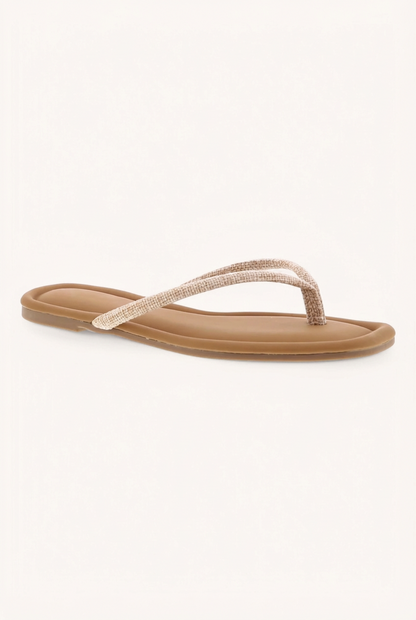 Beige Linen Thong Sandal