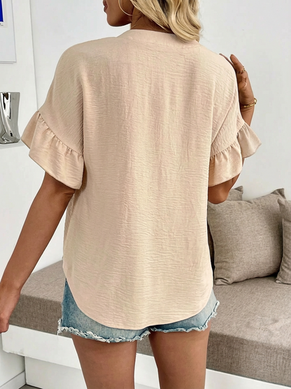 Plus Size Beige V Neck Pleated Top
