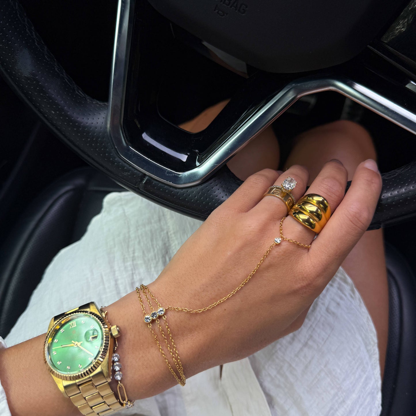 Gold & Rhinestones Hand Chain