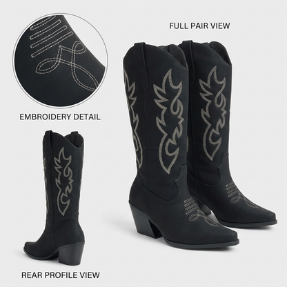 Black Embroidered Cowboy Boots