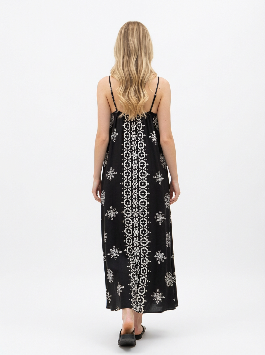 Black Printed Flowy Maxi Dress