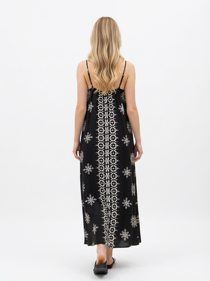 Black Printed Flowy Maxi Dress