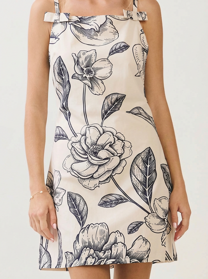 Cream & Navy Floral Print Cami Dress med