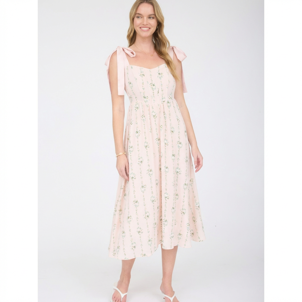 Blush Floral Corset Midi Dress