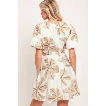 Brown Floral Embroidered Mini Dress