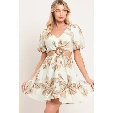 Brown Floral Embroidered Mini Dress