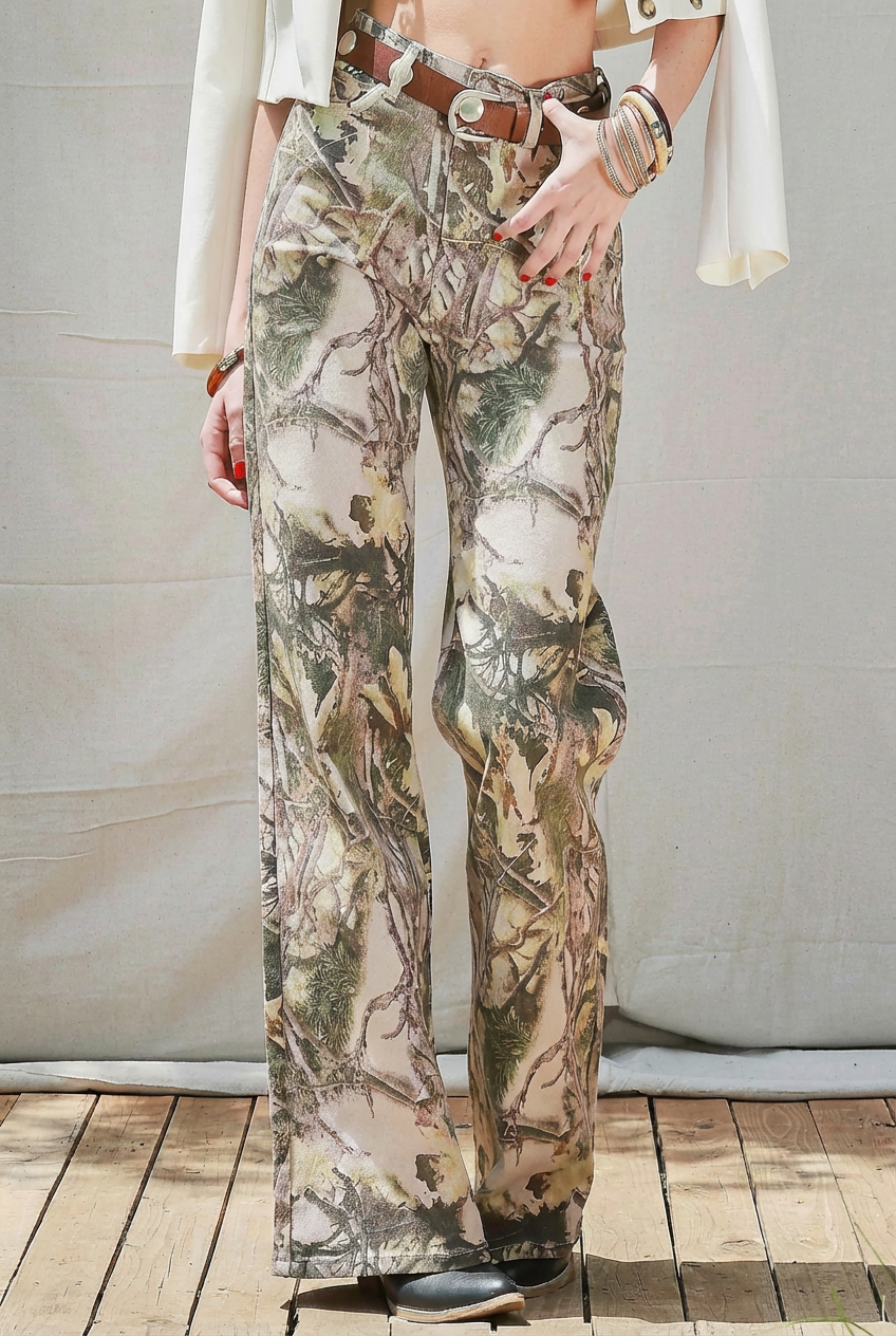 Camo High Rise Wide Leg Jeans