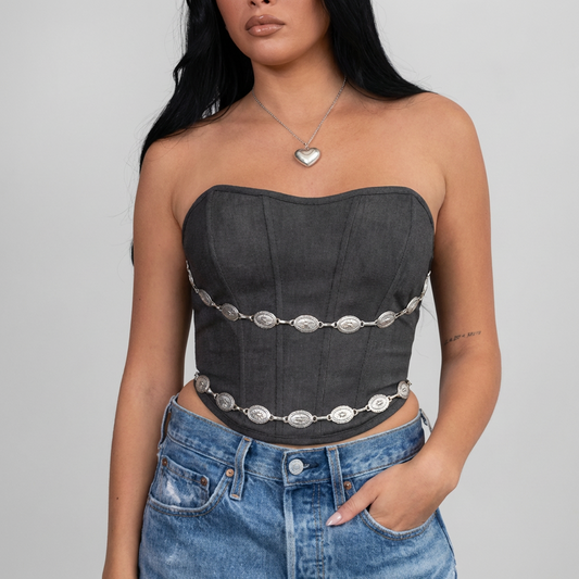 Distressed Corest Top with Silver Chain