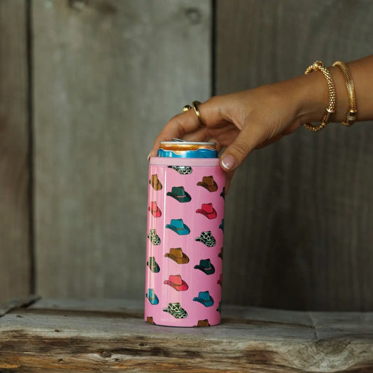 Pink Cowboy Hats Slim Can Coozie