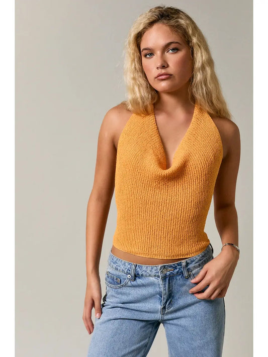 Orange Cowl Neck Sweater Top