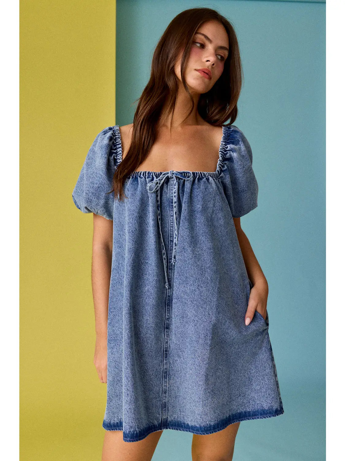 Denim Puff Sleeve Mini Dress