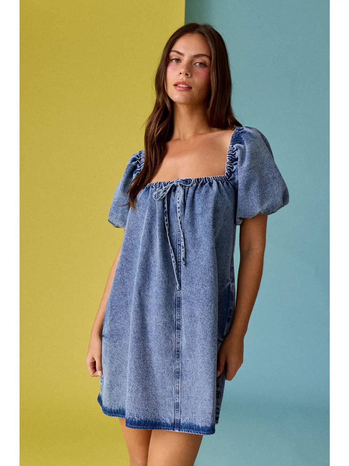 Denim Puff Sleeve Mini Dress