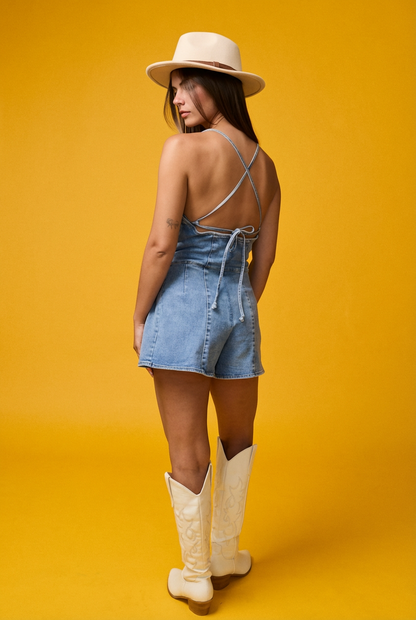 Denim Back Tie Romper