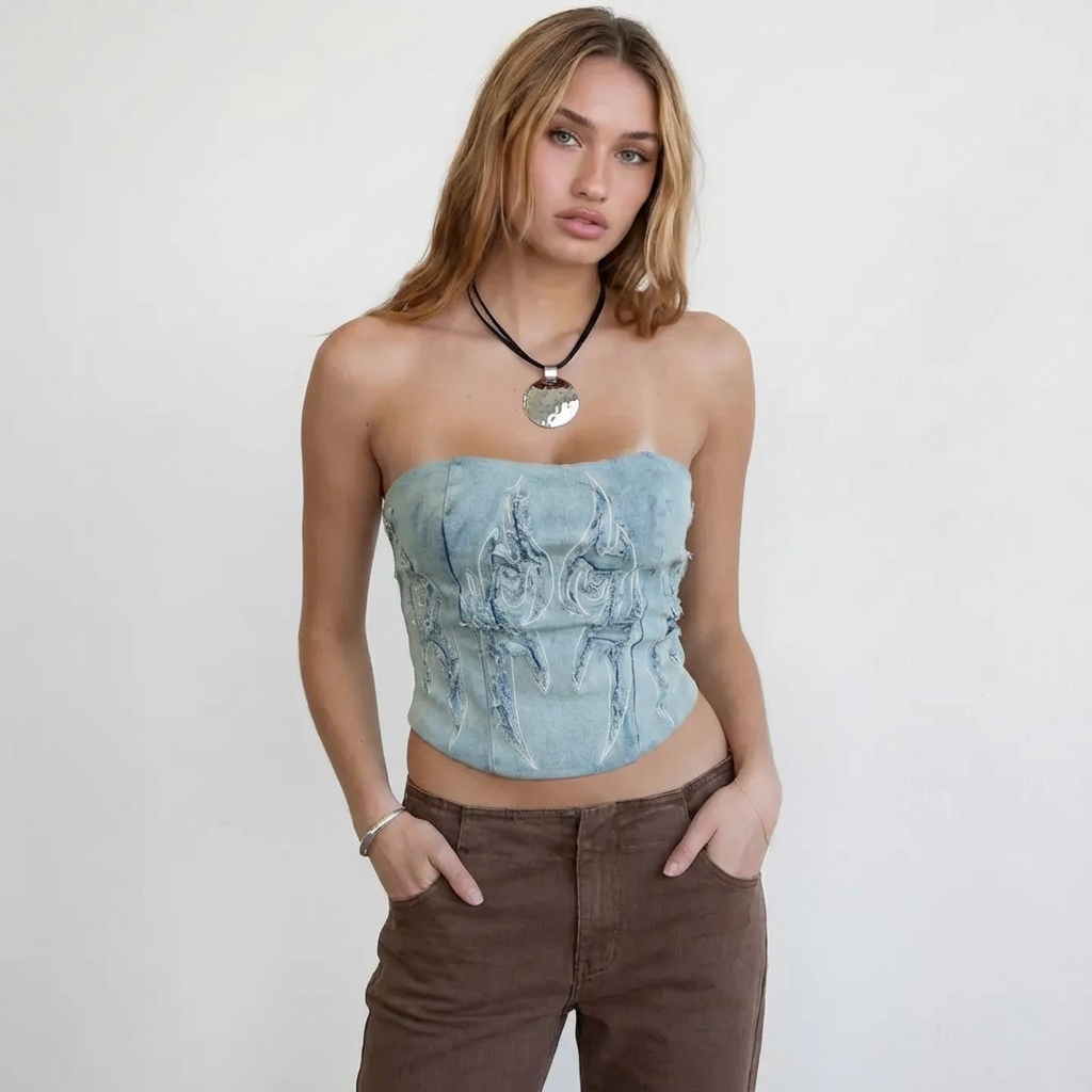 Washed Denim Corset Top