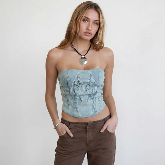 Washed Denim Corset Top
