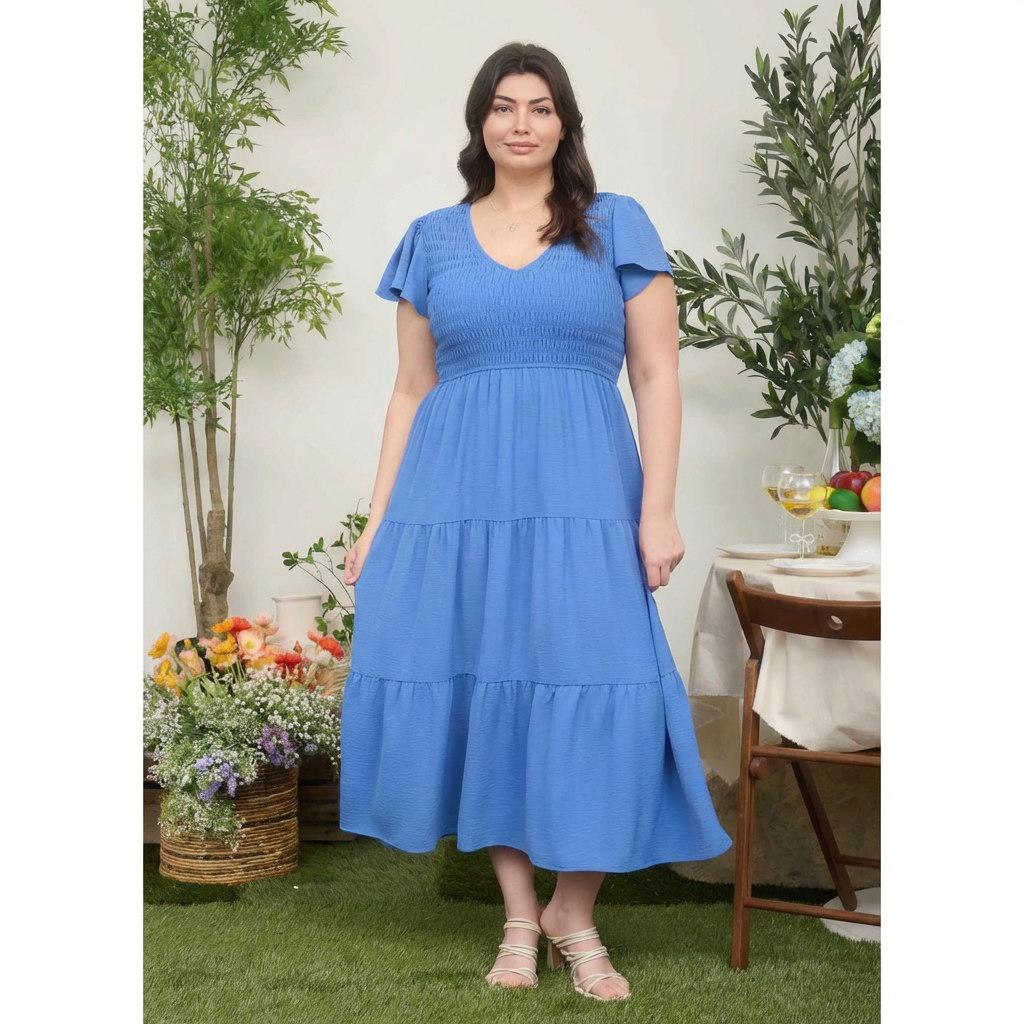 V Neck Smocked Dress