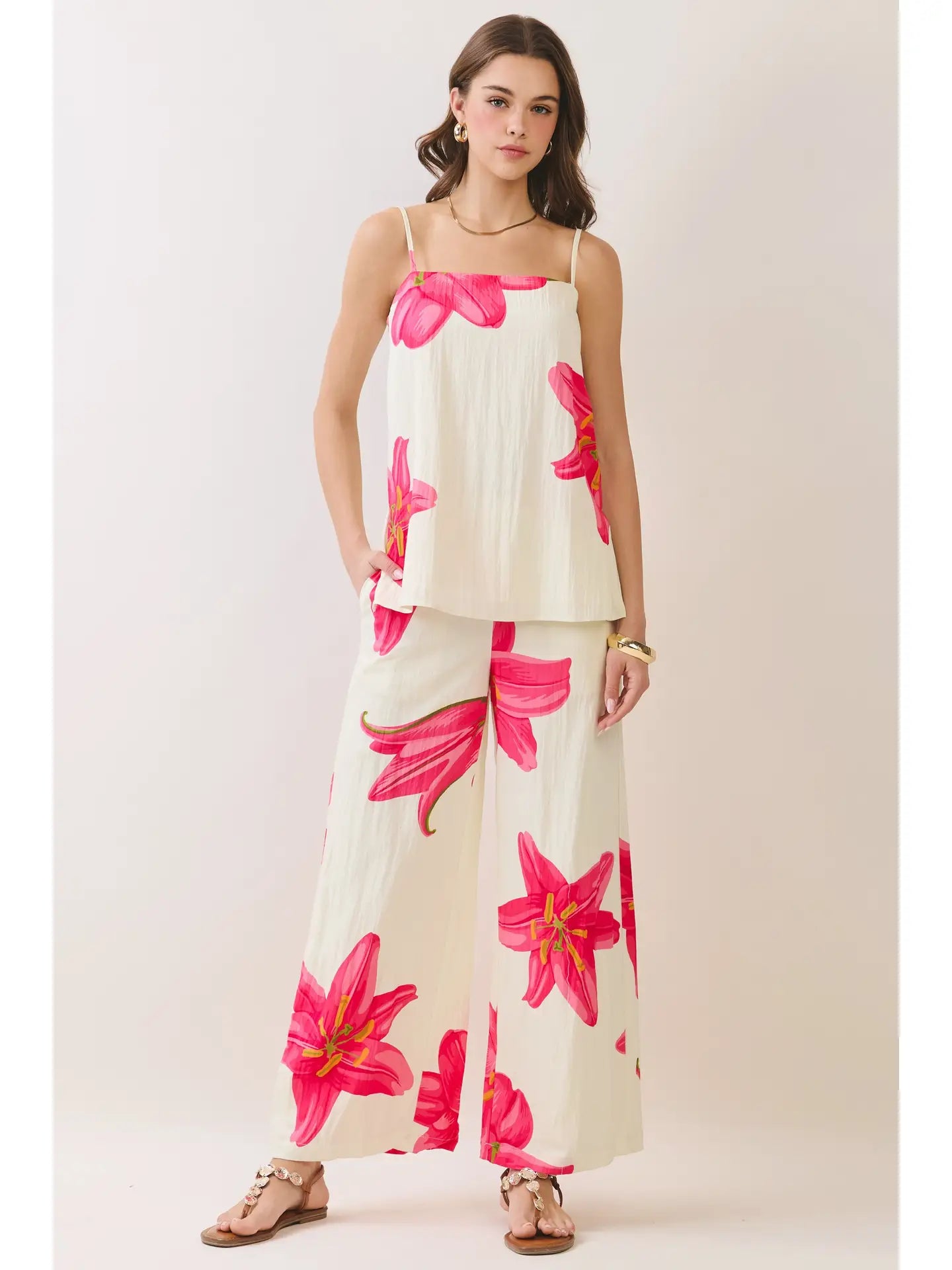Floral Print Wide Leg Pants